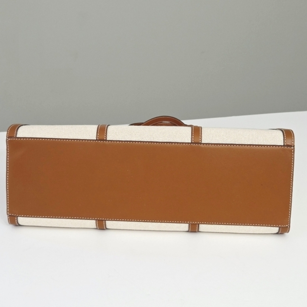 EXCELLENT TORY BURCH BLAKE CANVAS LEATHER JUMBO TOTE IN NATURAL CLASSIC CUOIO - Picture 8 of 8